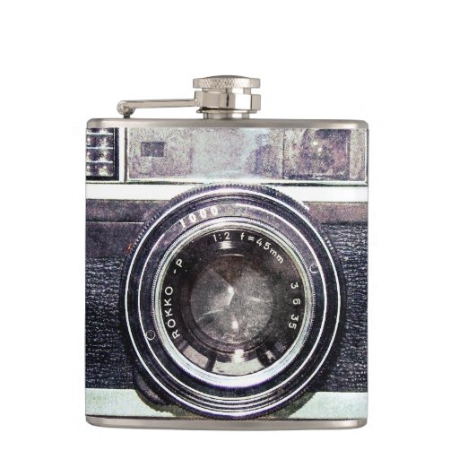 Image of Old black camera Hip Flask