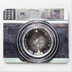 Old black camera mouse mat