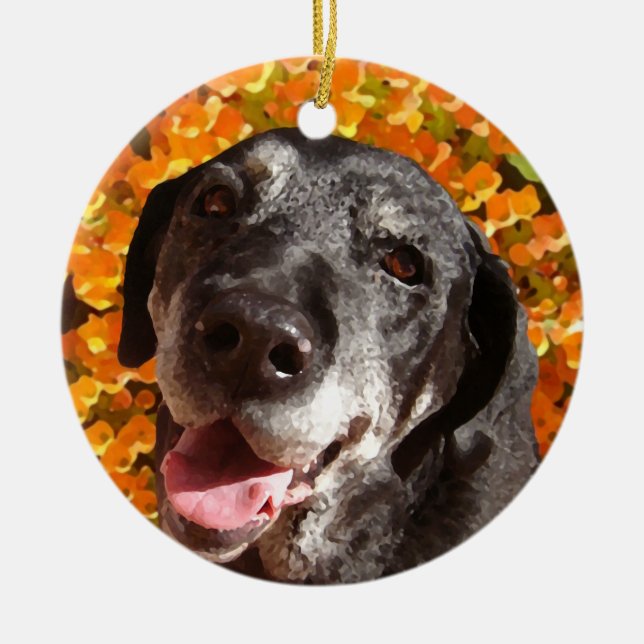 Old Black Labrador Ceramic Tree Decoration (Front)