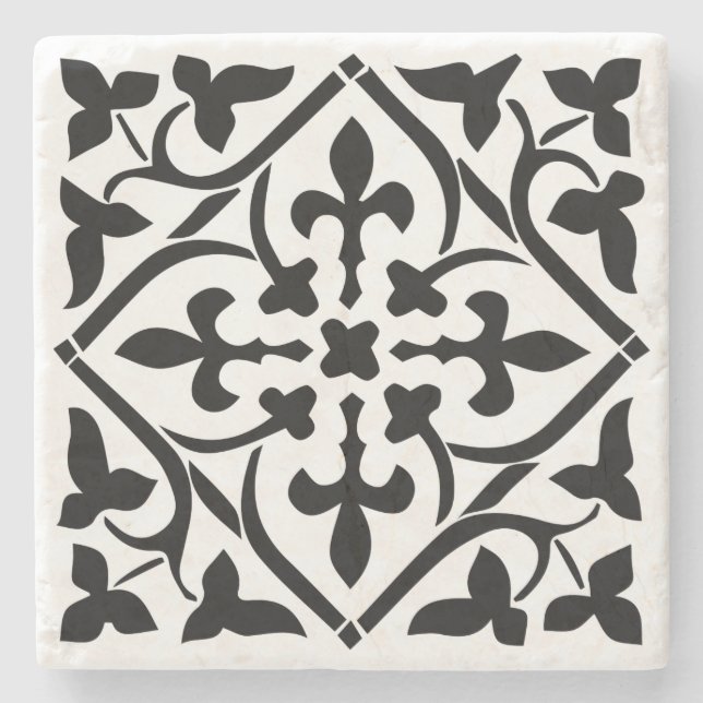 Old Black Mediaeval Marble Stone Coaster (Front)