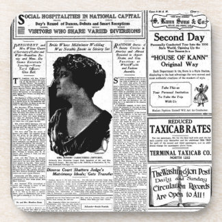 Old black & white newspaper, vintage retro advert coaster