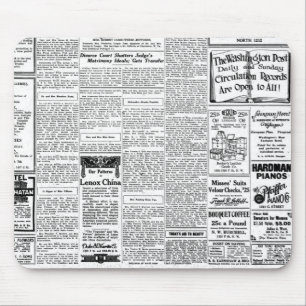Old black & white newspaper, vintage retro advert mouse mat