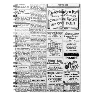 Old black & white newspaper, vintage retro advert notebook