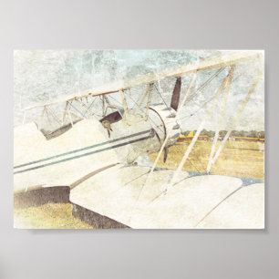 Old Blue Antique Aeroplane Poster