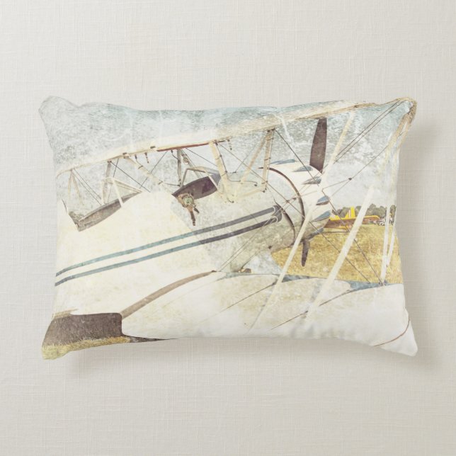 Old Blue Antique Aeroplane Rectangle Accent Pillow (Front)
