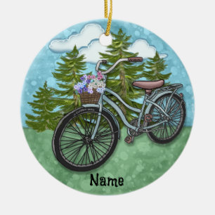 Old Blue Bike Bicycle Ceramic Tree Decoration