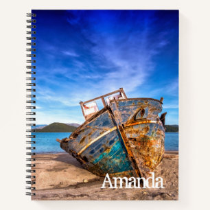 Old Blue Boat by the Seashore Notebook