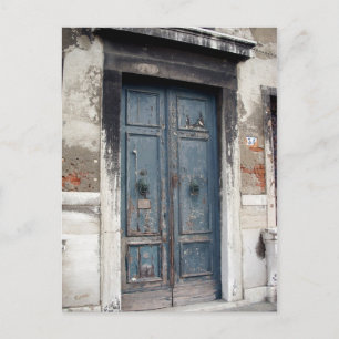 old blue door postcard