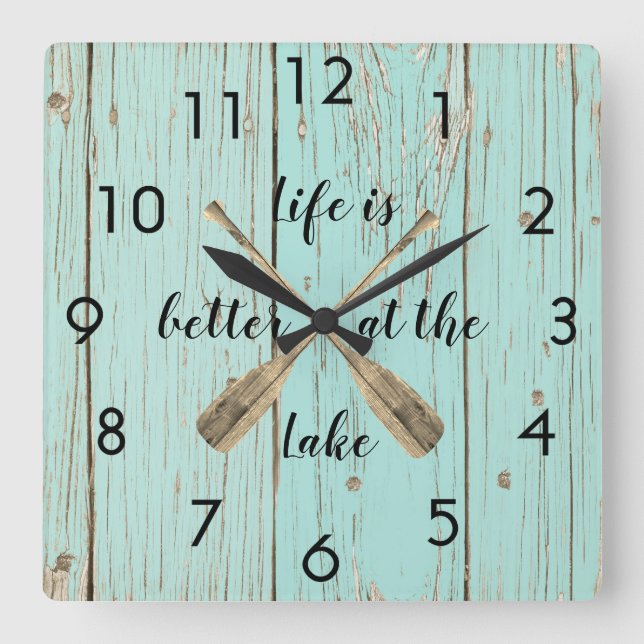 Old Blue Fence Better At The Lake  Oars Square Wall Clock (Front)