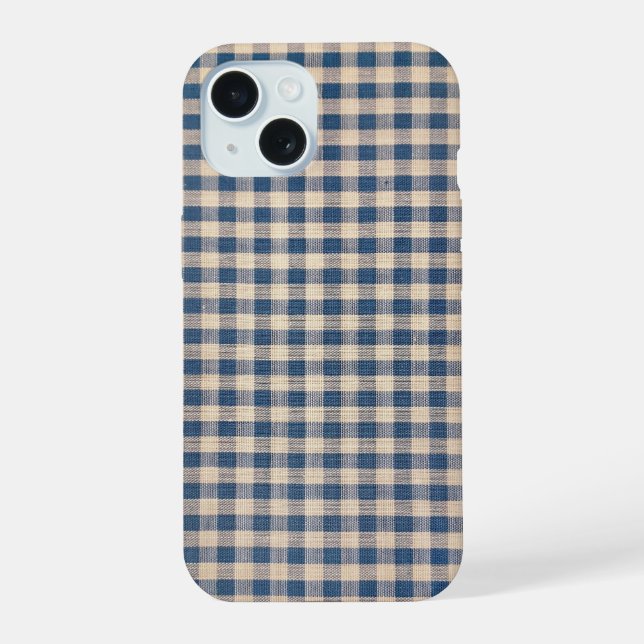 Old Blue Gingham iPhone 15 Case (Back)