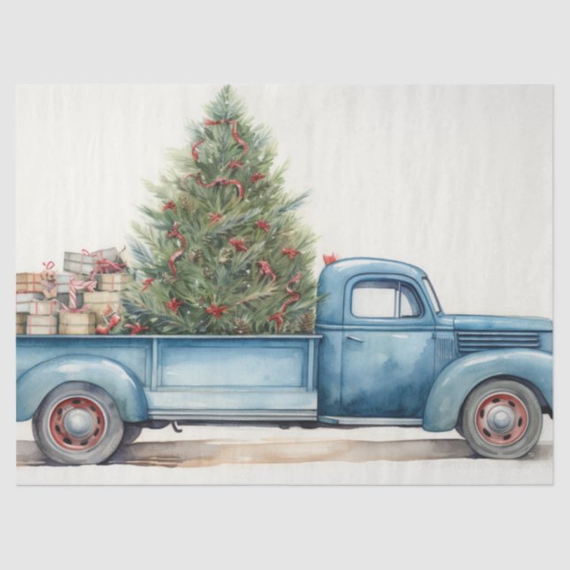 Old Blue Truck with Festive Tree Tissue Paper (Front)