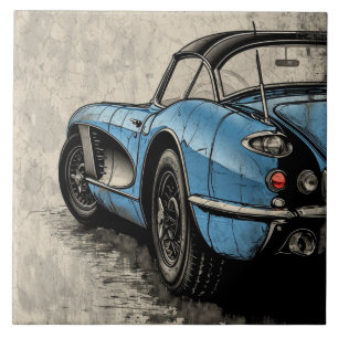 Old Blue Vintage Sports Car side view  Tile