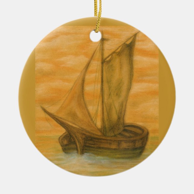 Old Boat Ceramic Tree Decoration (Front)