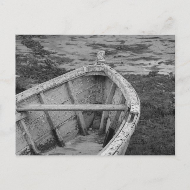 Old Boat in Black and White Postcard (Front)