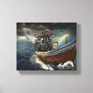 Old Boat In Storm Canvas Print