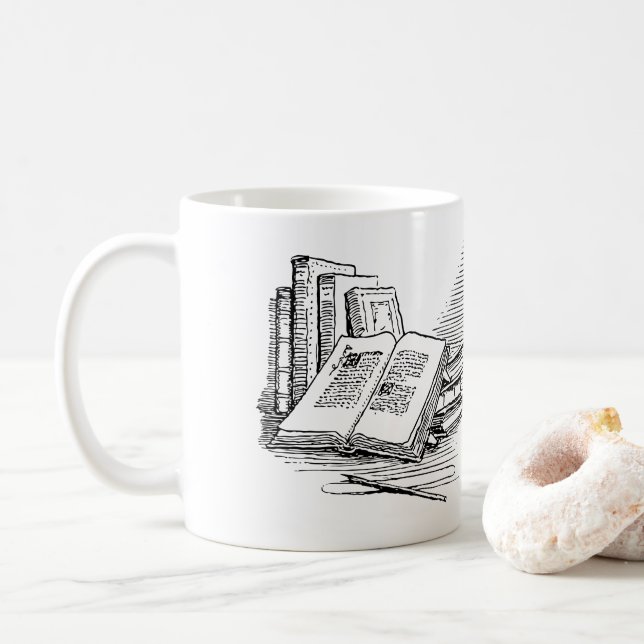 Old book drawing|| Just one more chapter Coffee Mug (With Donut)