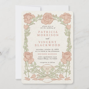 Old Book Rose Frame Wedding Invitation