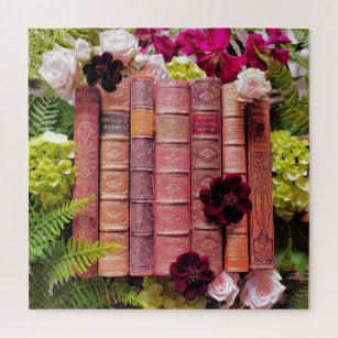 Old Book Spines & Roses Jigsaw Puzzle