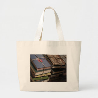 Old book stack large tote bag