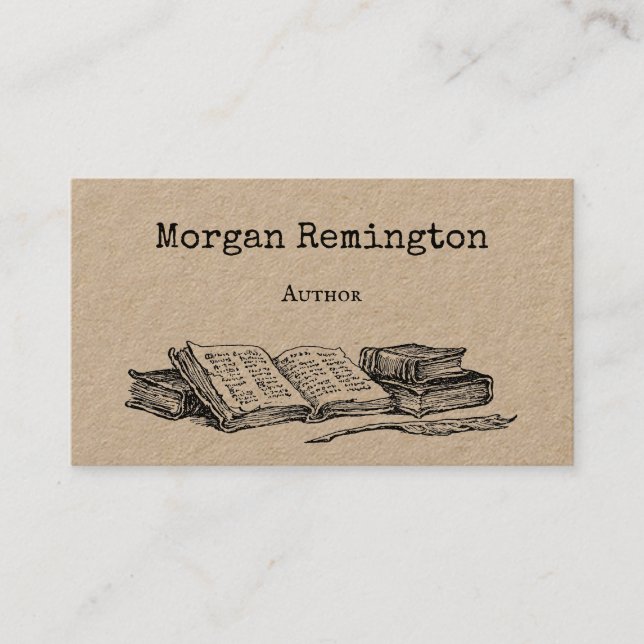 Old Books and Quill Author Writer Librarian QR Business Card (Front)