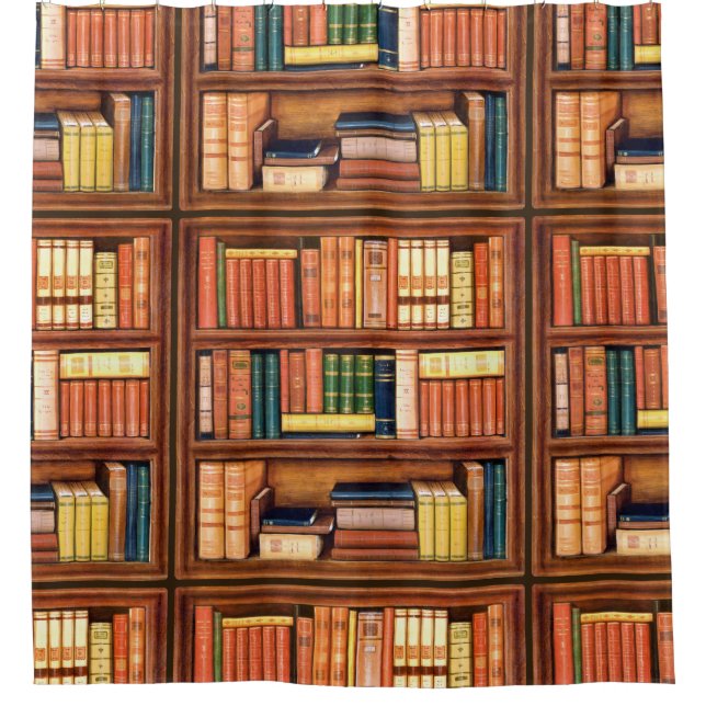 Old Books Bookshelf Shower Curtain (Front)
