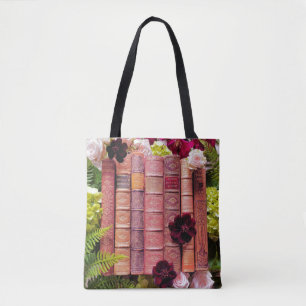 Old Books & Burgundy Flowers Tote Bag