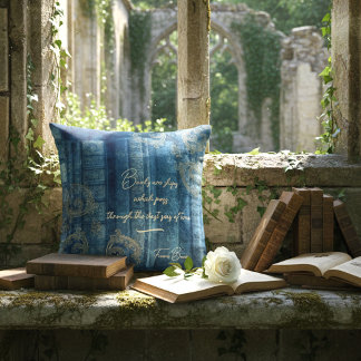 Old books - golden ornaments - blue | cushion