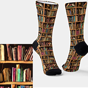 Old Books on Shelves Socks