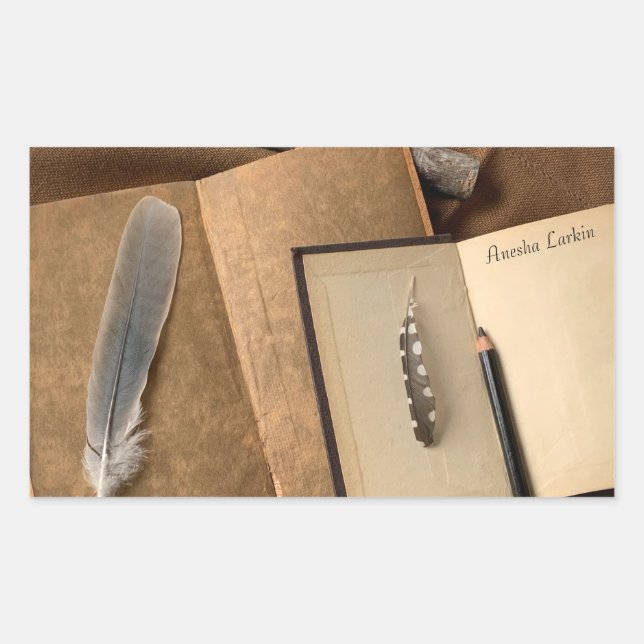 Old books with pencil, feathers bookplate Sticker (Front)