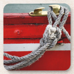 Old Bow Ropes On Brass Cleat On Canal Boat Coaster