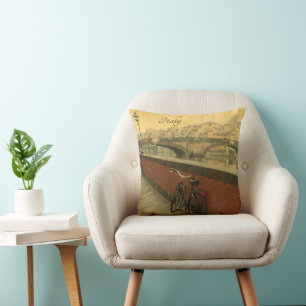 Old bridge in Florence, Italy. Vintage photo Cushion