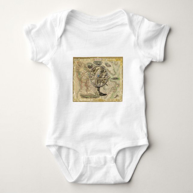 Old British America Explore Polar Bear Compass Map Baby Bodysuit (Front)