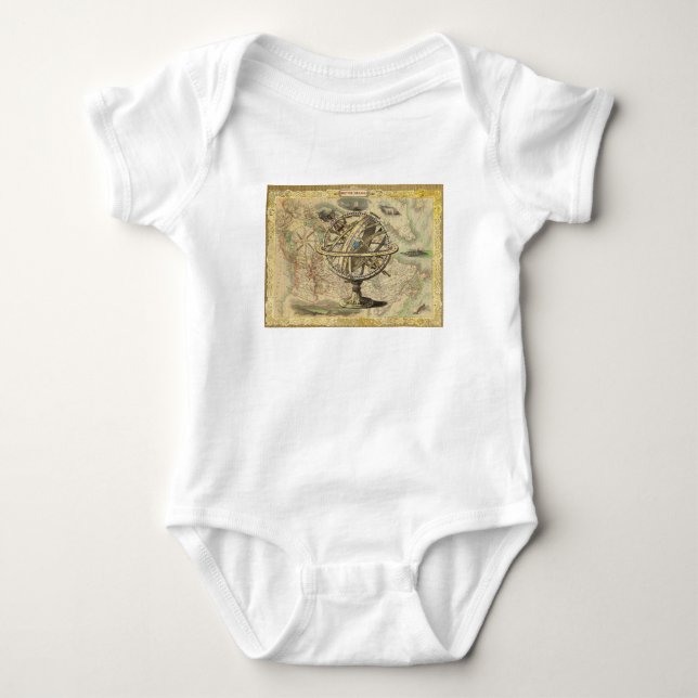 Old British America Explore Polar Bear Compass Map Baby Bodysuit (Front)