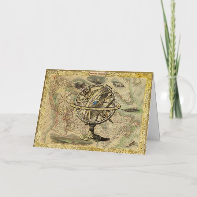 Old British America Explore Polar Bear Compass Map Foil Greeting Card (Front)