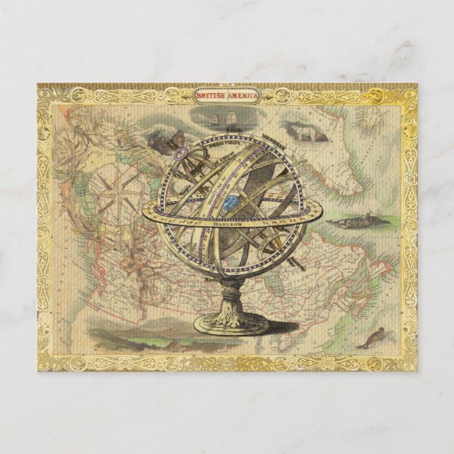 Old British America Explore Polar Bear Compass Map Holiday Postcard (Front)