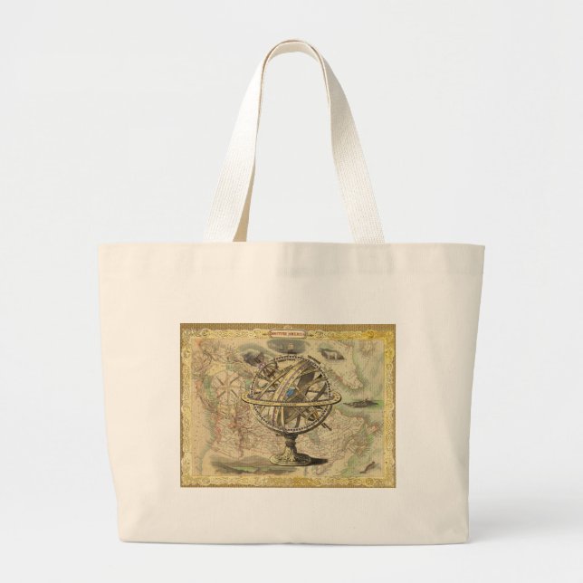 Old British America Explore Polar Bear Compass Map Large Tote Bag (Front)