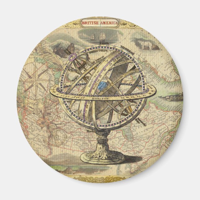 Old British America Explore Polar Bear Compass Map Magnet (Front)