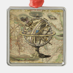 Old British America Explore Polar Bear Compass Map Metal Tree Decoration