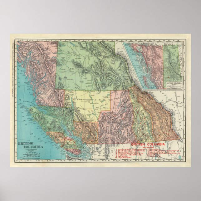 Old British Columbia Canada Map (1903)  Poster (Front)