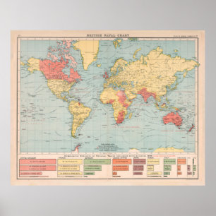 Old British Empire Naval Warship Map (1907) Poster