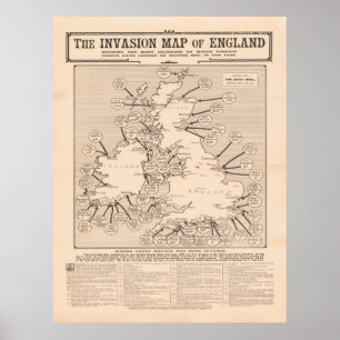 Old British Isles Invasion Map (1909)  Poster