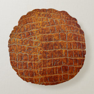 Old brown animal leather texture round cushion