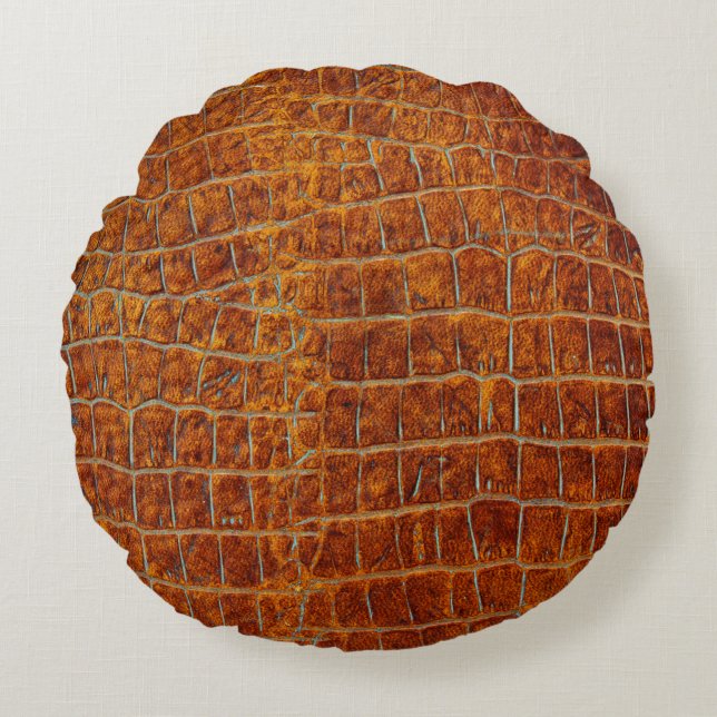 Old brown animal leather texture round cushion (Front)