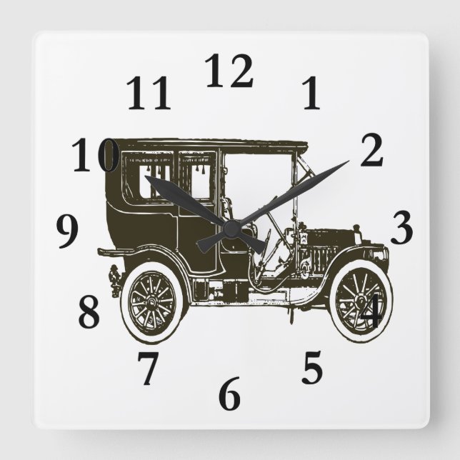 Old Brown Car Square Wall Clock (Front)