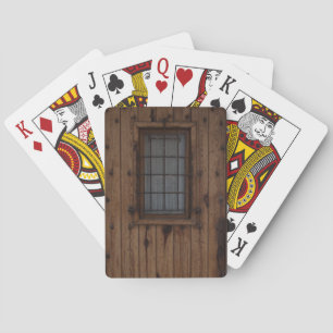 Old Brown Knotty Wooden Door Playing Cards