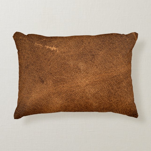 Old brown leather decorative cushion (Front)