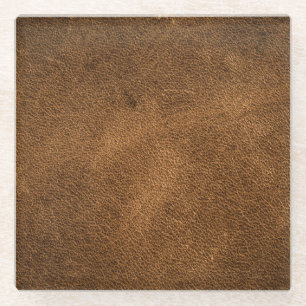Old Brown Leather: Textured Background Glass Coaster