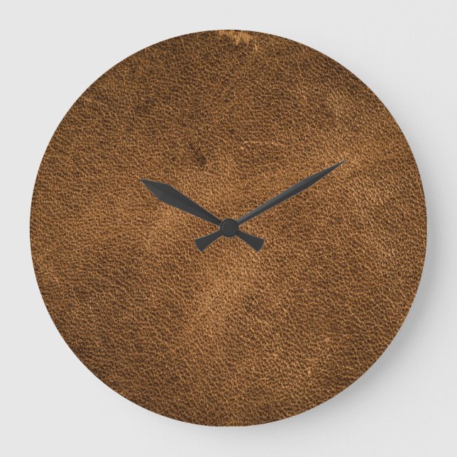 Old Brown Leather: Textured Background Large Clock (Front)