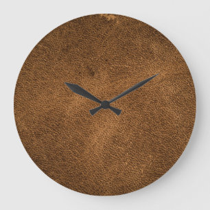 Old Brown Leather: Textured Background Large Clock