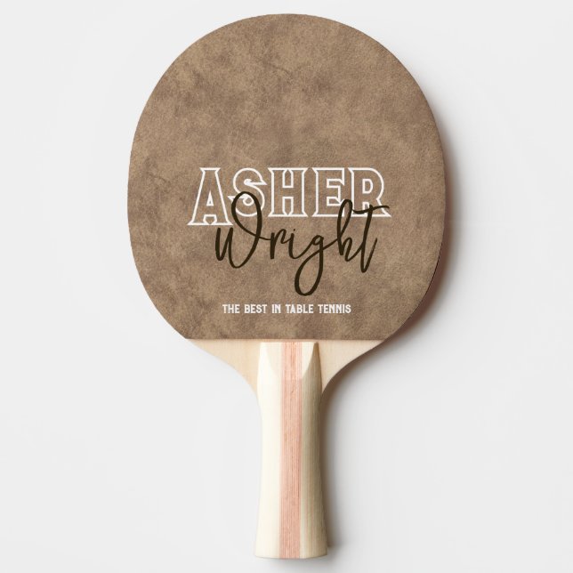 Old Brown Leather 'the best in table-tennis'  Ping Pong Paddle (Front)